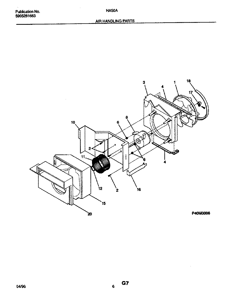 AIR HANDLING PARTS Diagram and Parts List for HA50A  Frigidaire Air Conditioner
