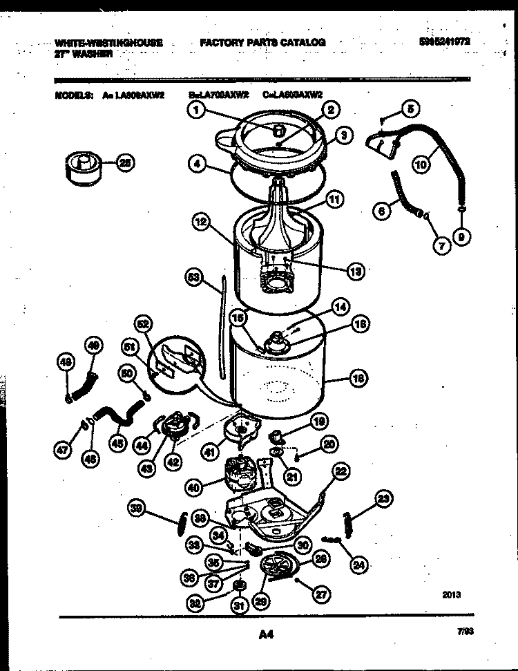 TUB DETAIL Diagram and Parts List for LA700AXW2  Frigidaire Washer