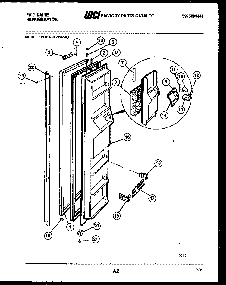 FREEZER DOOR PARTS Diagram and Parts List for FPCEW24VWPW0  Frigidaire Refrigerator