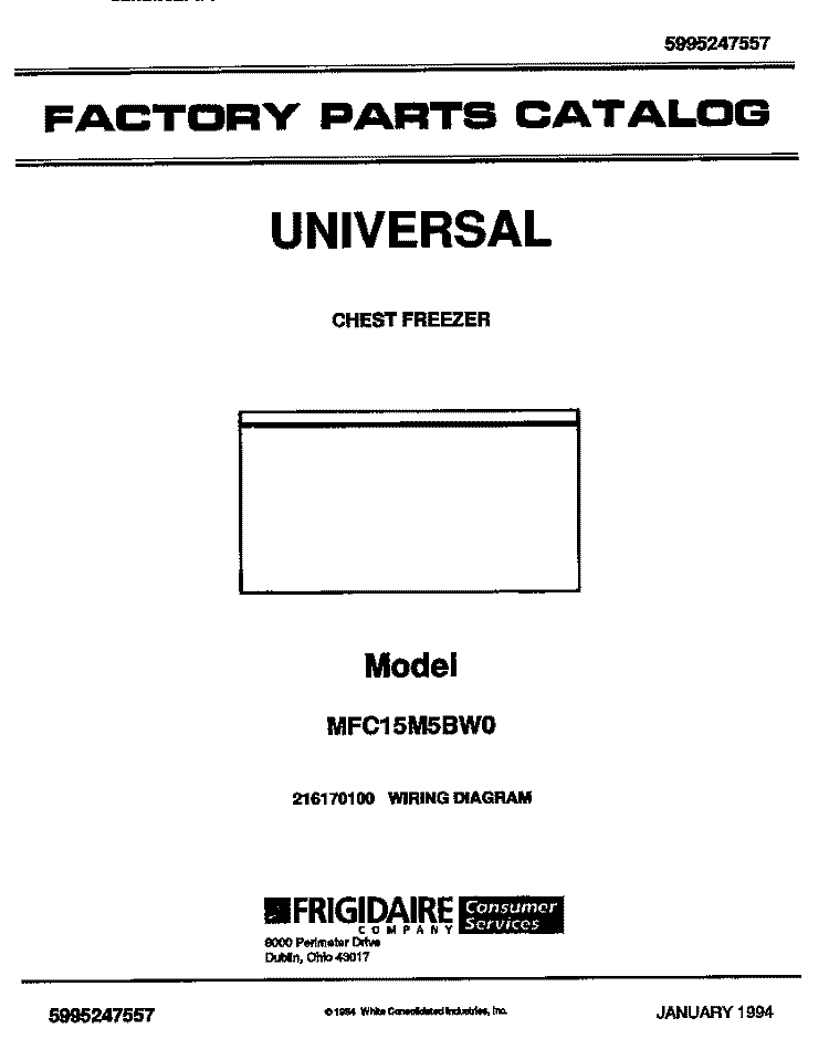 COVER Diagram and Parts List for MFC15M5BW1  Frigidaire Freezer