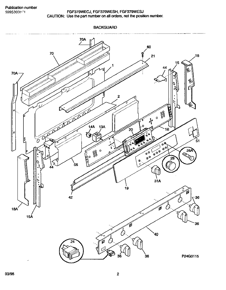 BACKGUARD Diagram and Parts List for FGF376WESH  Frigidaire Range