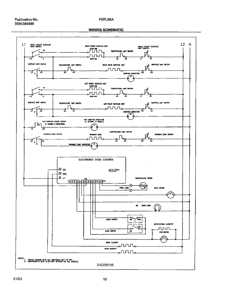 WIRING SCHEMATIC Diagram and Parts List for FEFL88ASC  Frigidaire Range