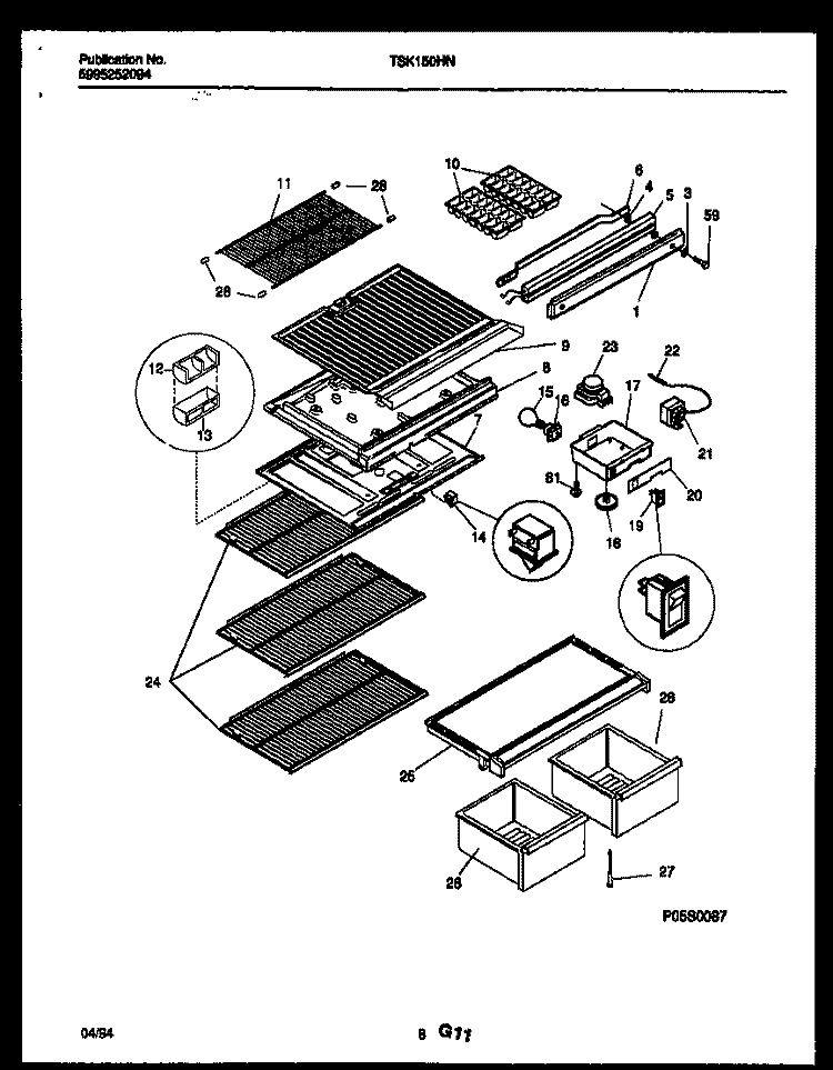 SHELVES AND SUPPORTS Diagram and Parts List for TSK150HN3D  Kelvinator Refrigerator
