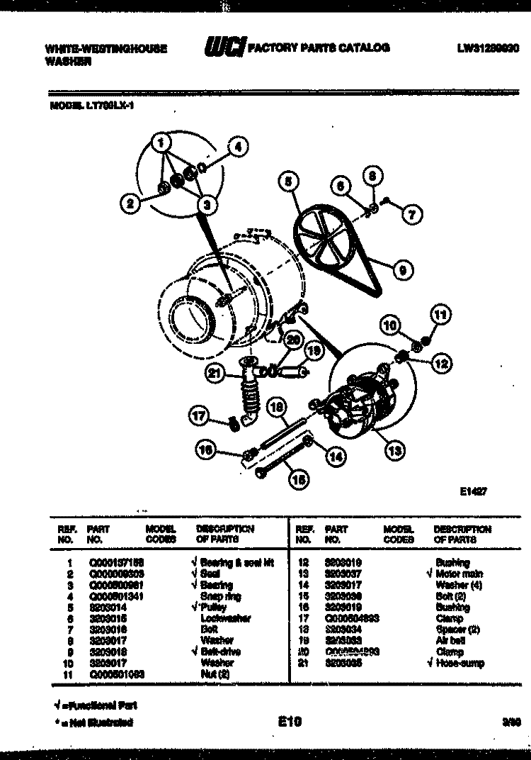 DRIVE COMPONENTS Diagram and Parts List for LT700LXW1  Frigidaire Washer