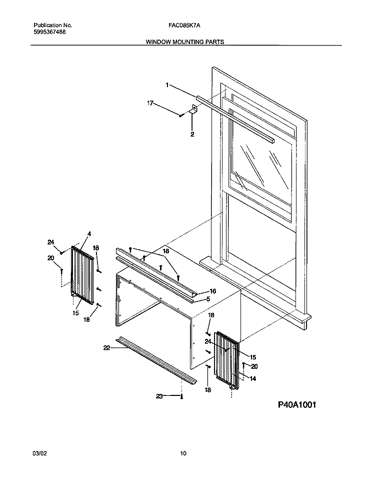 WINDOW MOUNTING PARTS Diagram and Parts List for FAC085K7A4  Frigidaire Air Conditioner