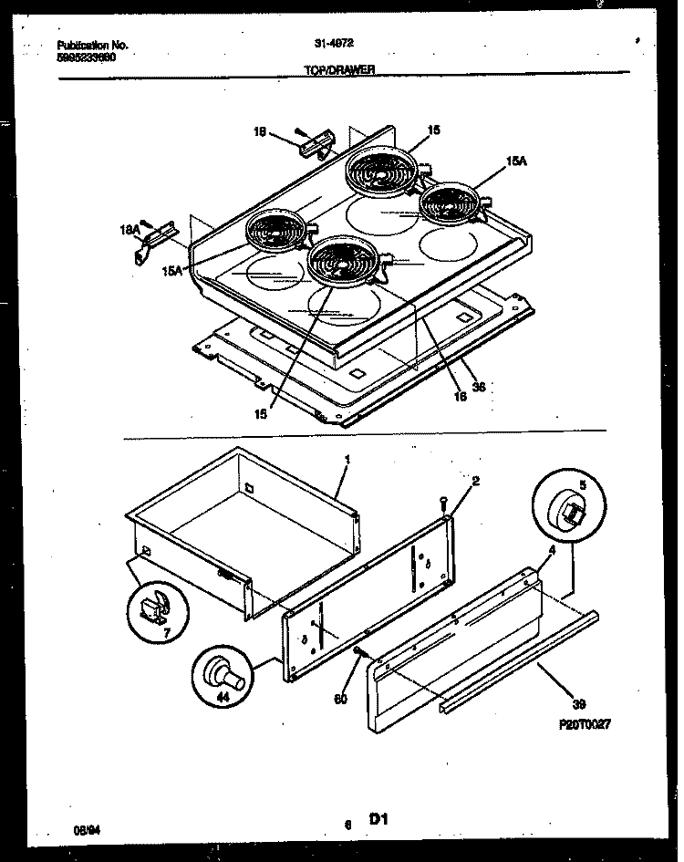 COOKTOP AND DRAWER PARTS Diagram and Parts List for 31-4972-00-01  Tappan Range