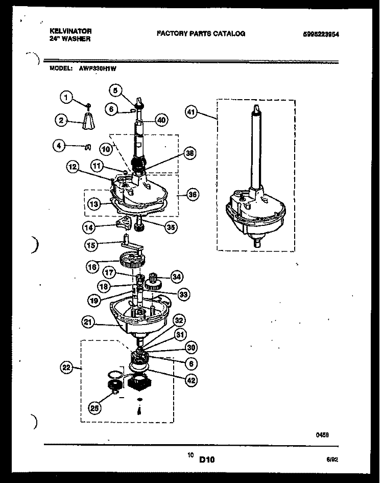 TRANSMISSION PARTS Diagram and Parts List for AWP330H1W  Kelvinator Washer