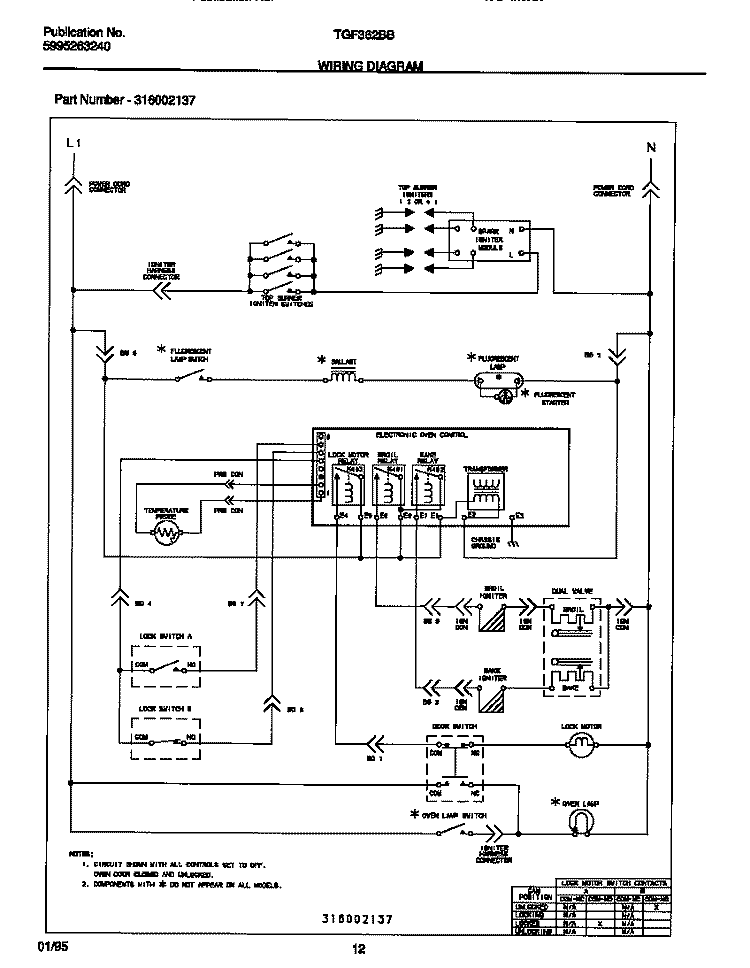 WIRING DIAGRAM Diagram and Parts List for TGF362BBBA  Tappan Range
