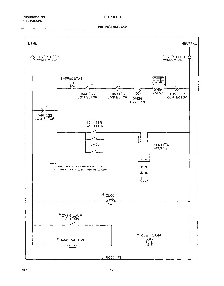 WIRING DIAGRAM Diagram and Parts List for TGF336BHDE  Tappan Range