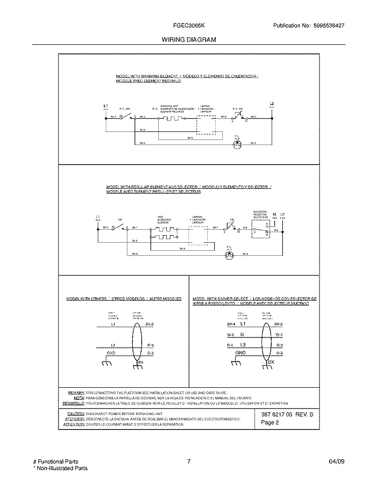 WIRING DIAGRAM Diagram and Parts List for FGEC3065KW1  Frigidaire Cooktop