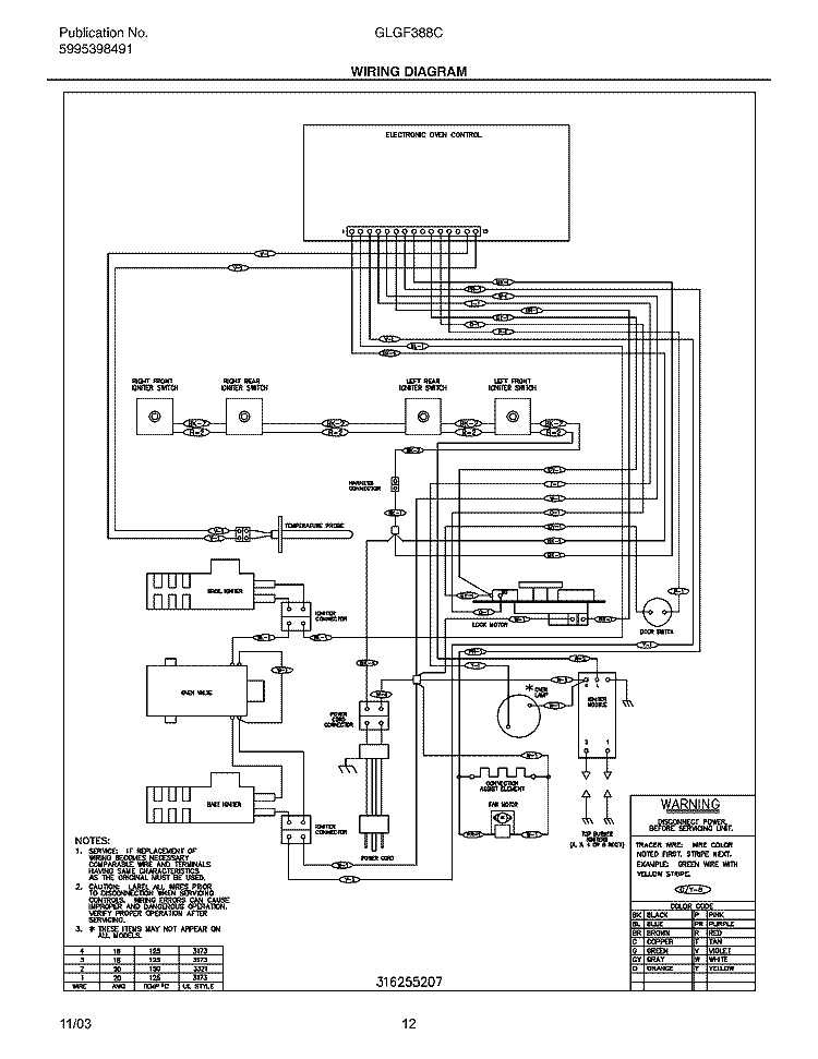 WIRING DIAGRAM Diagram and Parts List for GLGF388CQB  Frigidaire Range