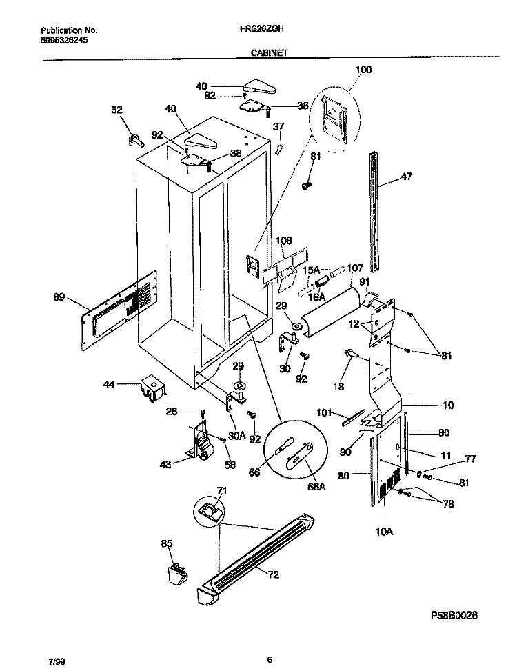 CABINET Diagram and Parts List for FRS26ZGHB1  Frigidaire Refrigerator
