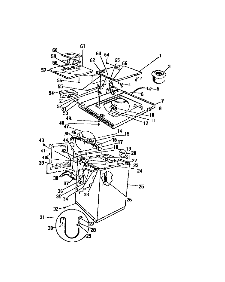 CABINET, TOP, LID, WATER VALVE Diagram and Parts List for WC2MW1  Frigidaire Washer