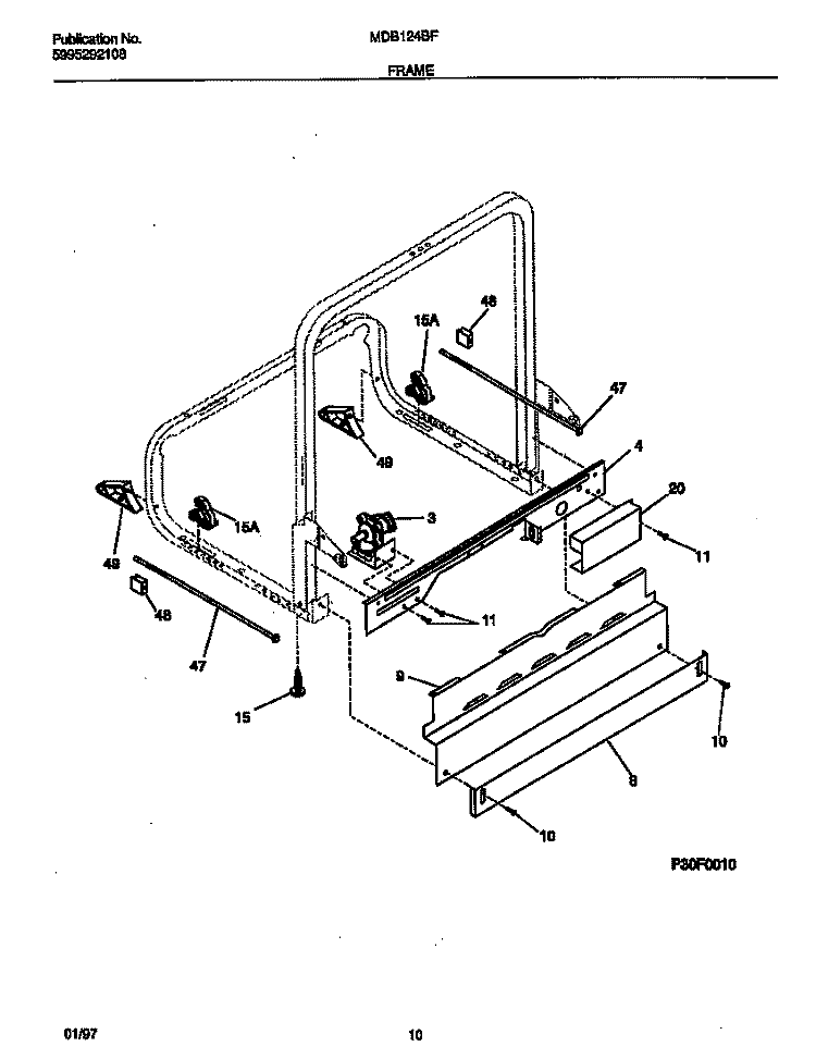 FRAME Diagram and Parts List for MDB124BFR1  Frigidaire Dishwasher