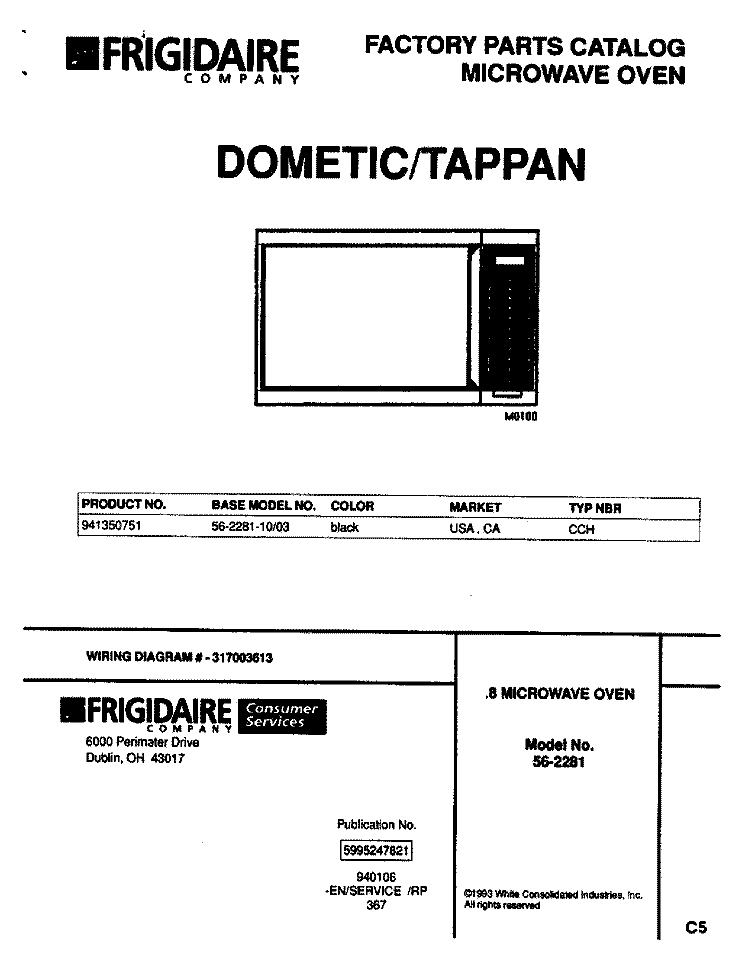 COVER Diagram and Parts List for 56-2281-10/03  Frigidaire Microwave