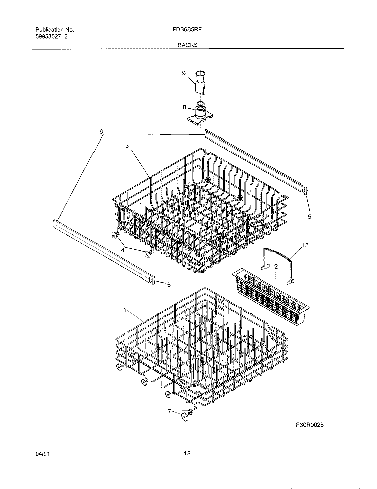 RACKS Diagram and Parts List for FDB635RFS5  Frigidaire Dishwasher