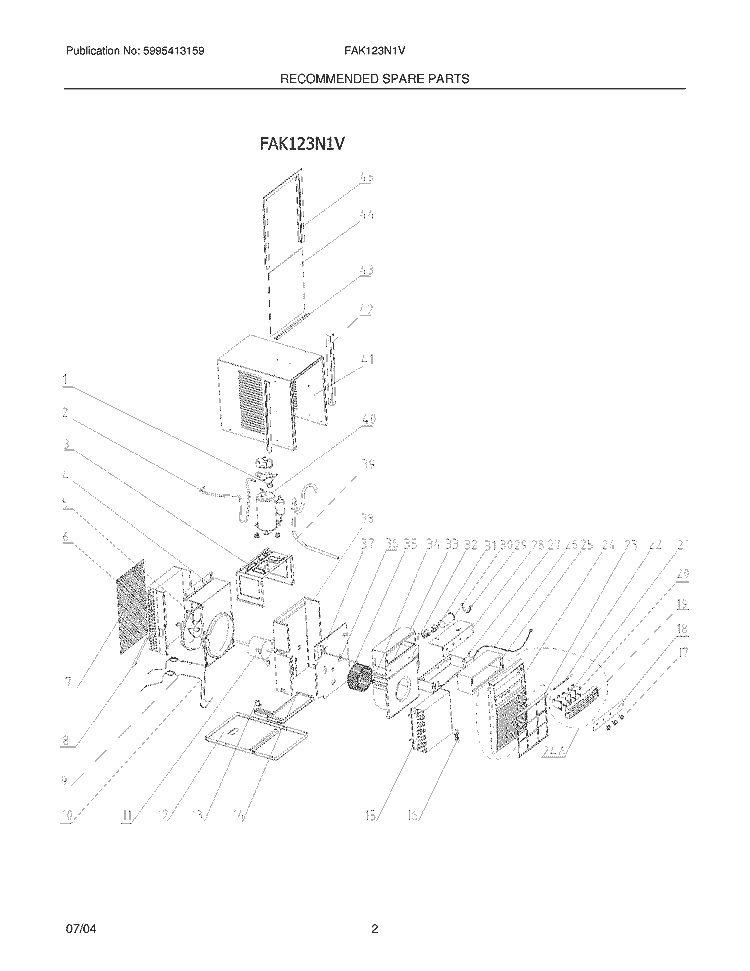 RECOMMENDED SPARE PARTS Diagram and Parts List for FAK123N1V  Frigidaire Air Conditioner