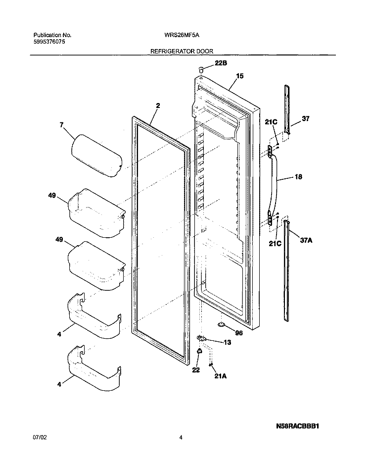 REFRIGERATOR DOOR Diagram and Parts List for WRS26MF5AQ4  Westinghouse Refrigerator