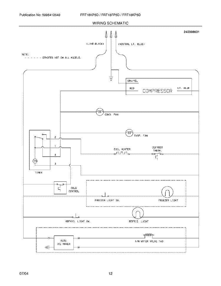 WIRING SCHEMATIC Diagram and Parts List for FRT18KP5DK0  Frigidaire Refrigerator