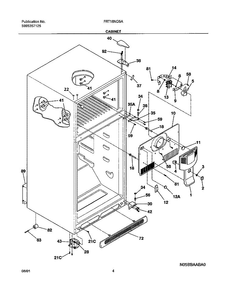 CABINET Diagram and Parts List for FRT18ND5AQ2  Frigidaire Refrigerator