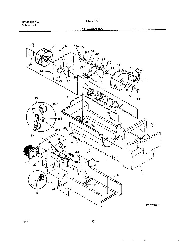 ICE CONTAINER Diagram and Parts List for FRS26ZRGDC  Frigidaire Refrigerator
