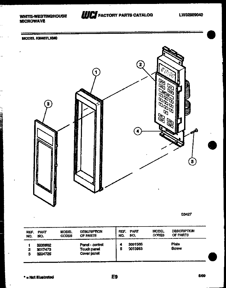 CONTROL PANEL Diagram and Parts List for KM487LXM0  Frigidaire Microwave