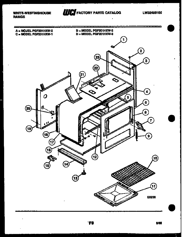 BODY PARTS Diagram and Parts List for GF201HXW4  Frigidaire Range