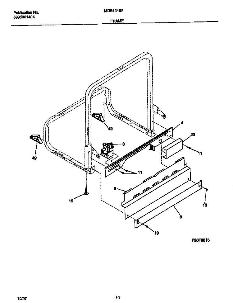 FRAME Diagram and Parts List for MDB124BFR2  Frigidaire Dishwasher
