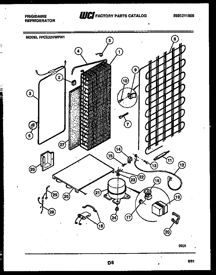 SYSTEM AND AUTOMATIC DEFROST PARTS Diagram and Parts List for FPCE22VWPW1  Frigidaire Refrigerator
