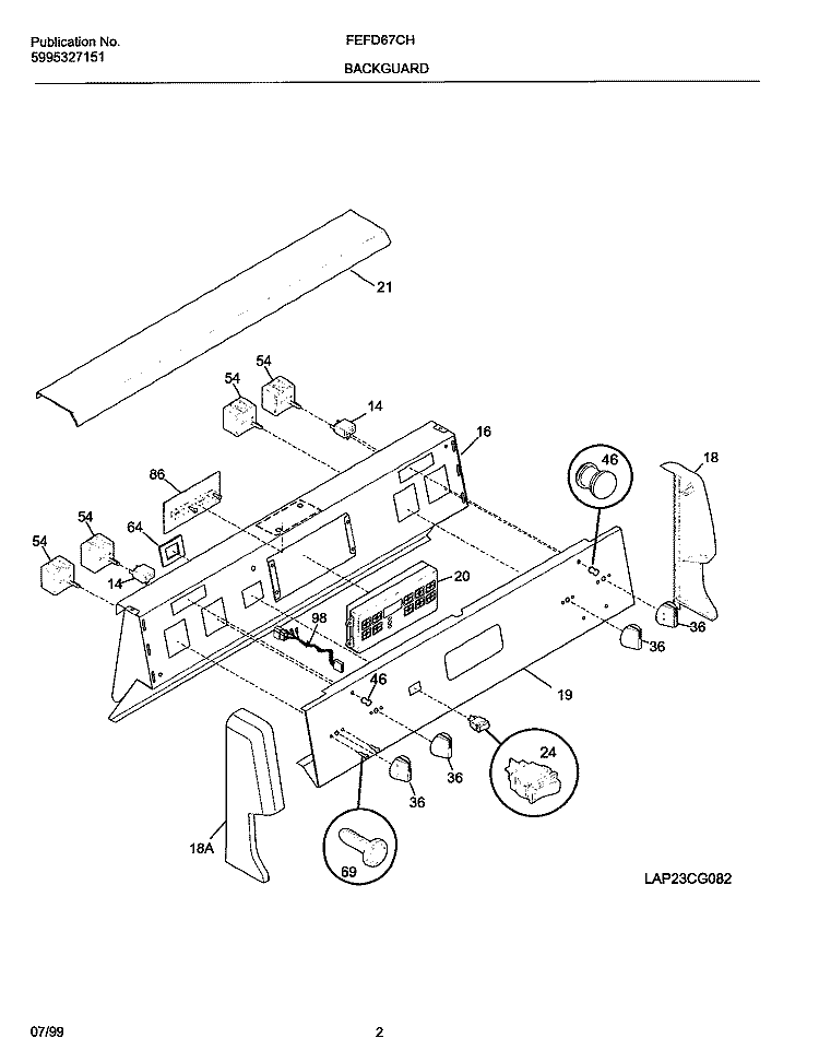 BACKGUARD Diagram and Parts List for FEFD67CHBB  Frigidaire Range