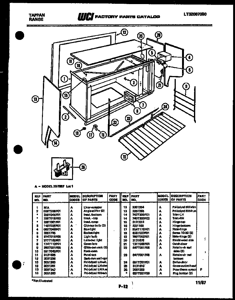 UPPER BODY PARTS Diagram and Parts List for 73-7857-00-01  Tappan Cooktop