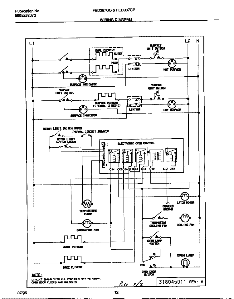 WIRING DIAGRAM Diagram and Parts List for FED387CCSF  Frigidaire Wall Oven