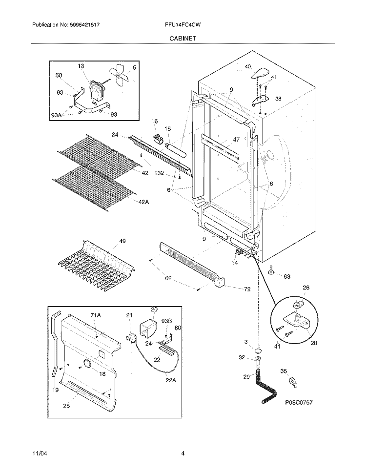 CABINET Diagram and Parts List for FFU14FC4CW6  Frigidaire Freezer