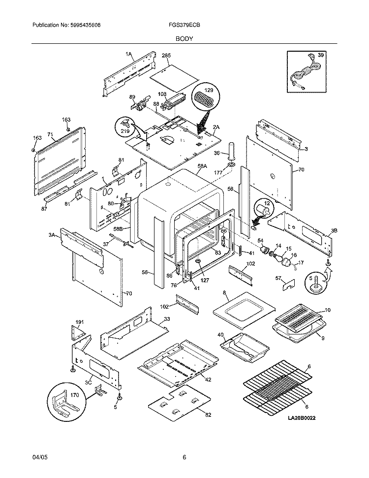 BODY Diagram and Parts List for FGS379ECB  Frigidaire Range