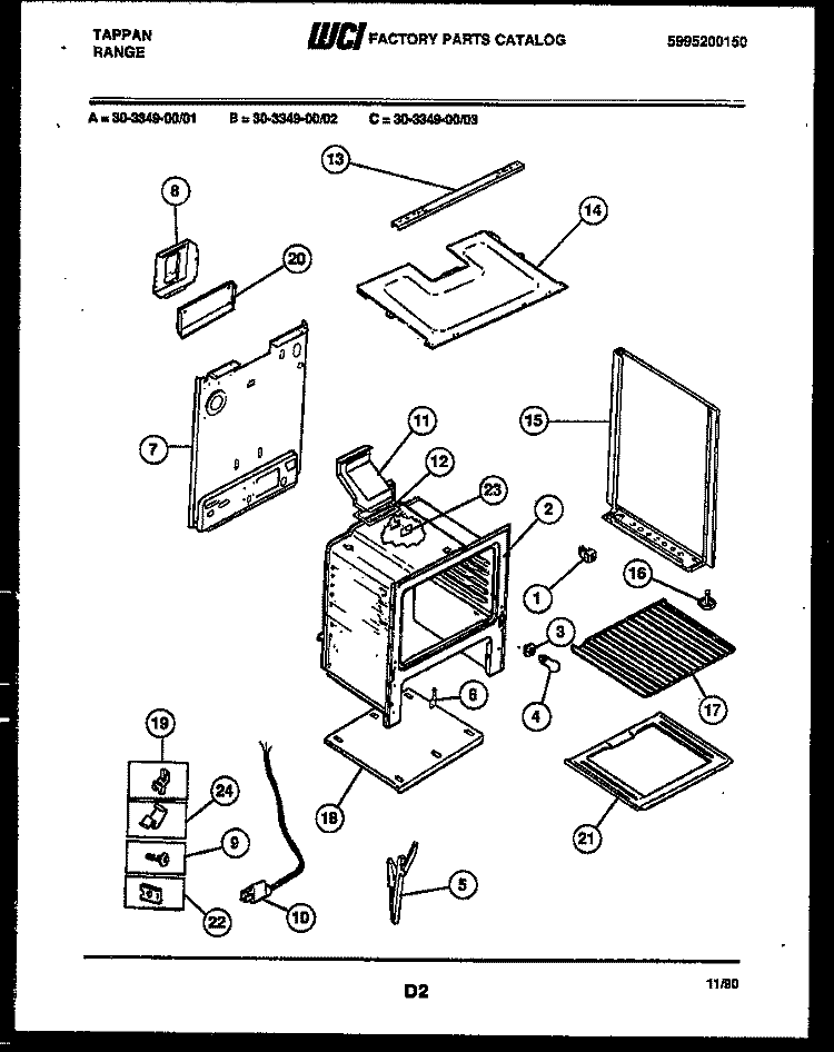 BODY PARTS Diagram and Parts List for 30-3349-23-01  Tappan Range