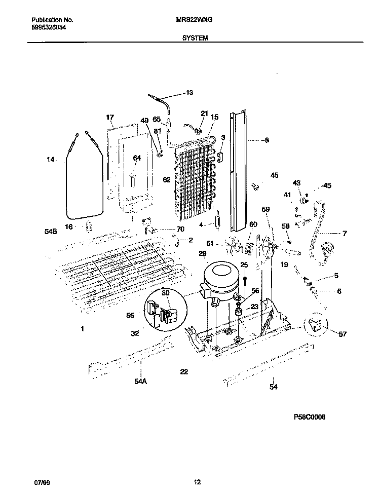 SYSTEM Diagram and Parts List for MRS22WNGD3  Frigidaire Refrigerator