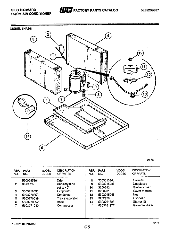CONDENSER Diagram and Parts List for 8HA801  Frigidaire Air Conditioner