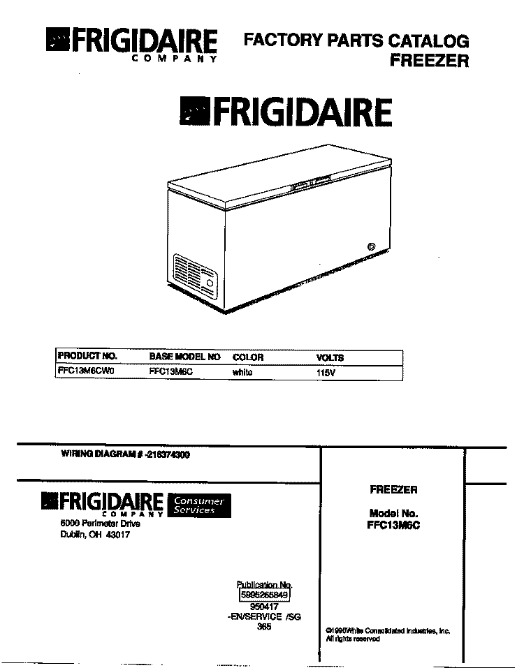 COVER Diagram and Parts List for FFC13M6CW0  Frigidaire Freezer