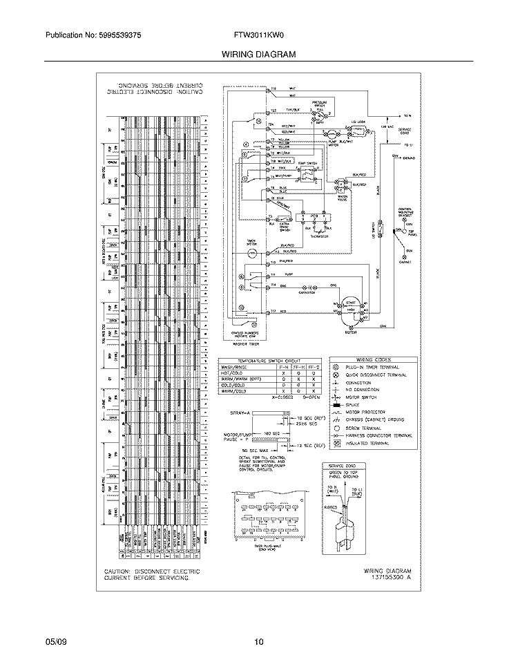 WIRING DIAGRAM Diagram and Parts List for FTW3011KW0  Frigidaire Washer