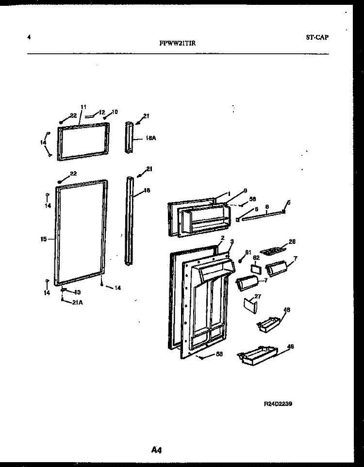 DOOR PARTS Diagram and Parts List for FPWW21TIRW0  Frigidaire Refrigerator