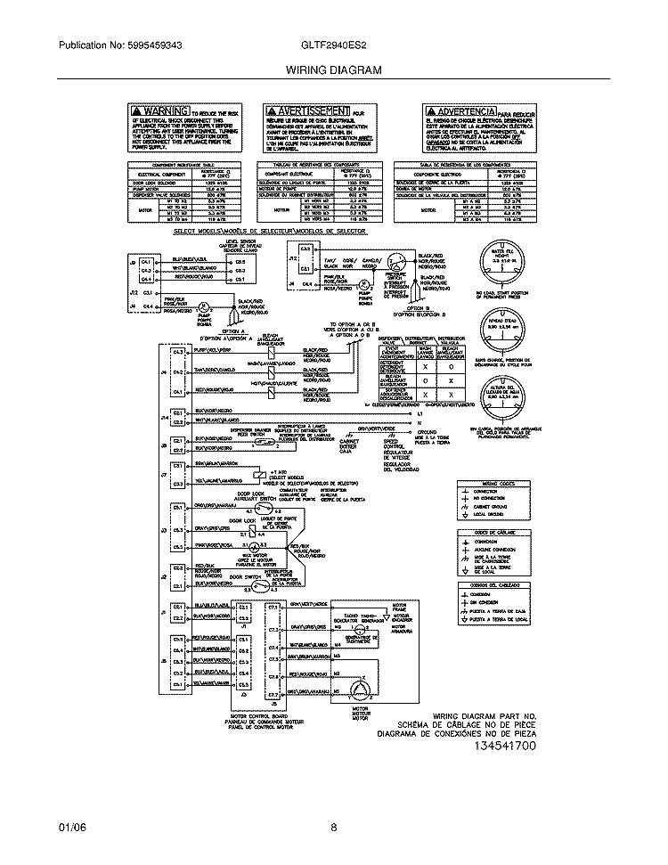 WIRING DIAGRAM Diagram and Parts List for GLTF2940ES2  Frigidaire Washer