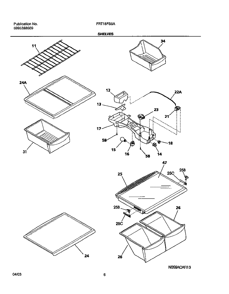 SHELVES Diagram and Parts List for FRT18FS5AW8  Frigidaire Refrigerator