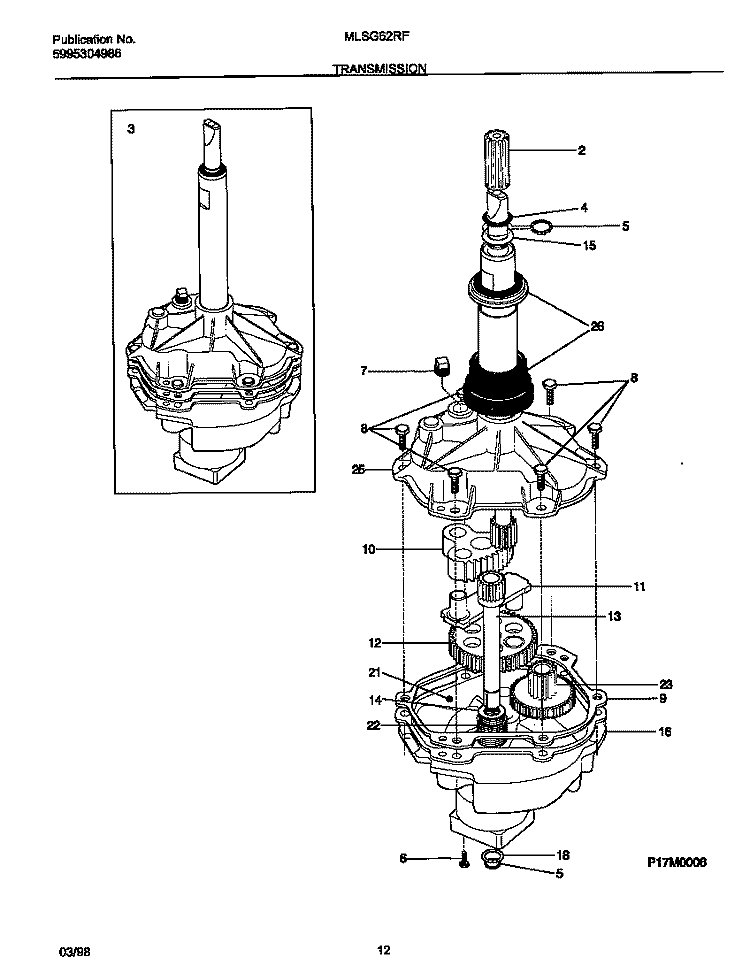 TRANSMISSION Diagram and Parts List for MLSG62RFW0  Frigidaire Washer Dryer Combo