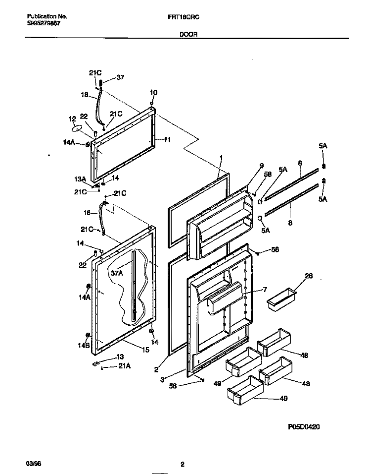 DOOR Diagram and Parts List for FRT18QRCW2  Frigidaire Refrigerator