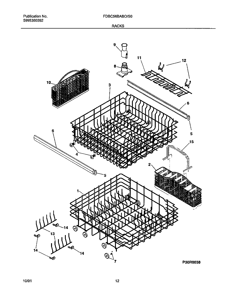 RACKS Diagram and Parts List for FDBC56BAS0  Frigidaire Dishwasher