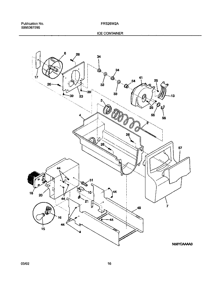 ICE CONTAINER Diagram and Parts List for FRS26W2AW2  Frigidaire Refrigerator