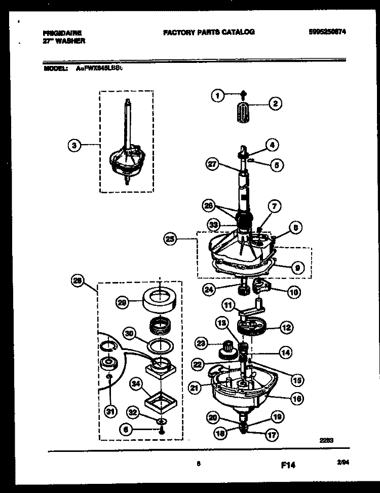 TRANSMISSION PARTS Diagram and Parts List for FWX645LBS0  Frigidaire Washer