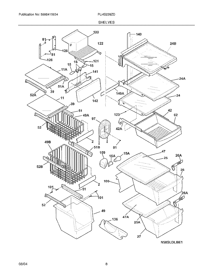 SHLEVES Diagram and Parts List for PLHS239ZDB1  Frigidaire Refrigerator
