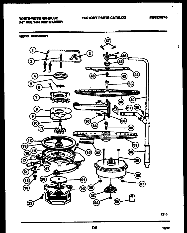 MOTOR PUMP PARTS Diagram and Parts List for SU880RXR1  Frigidaire Dishwasher