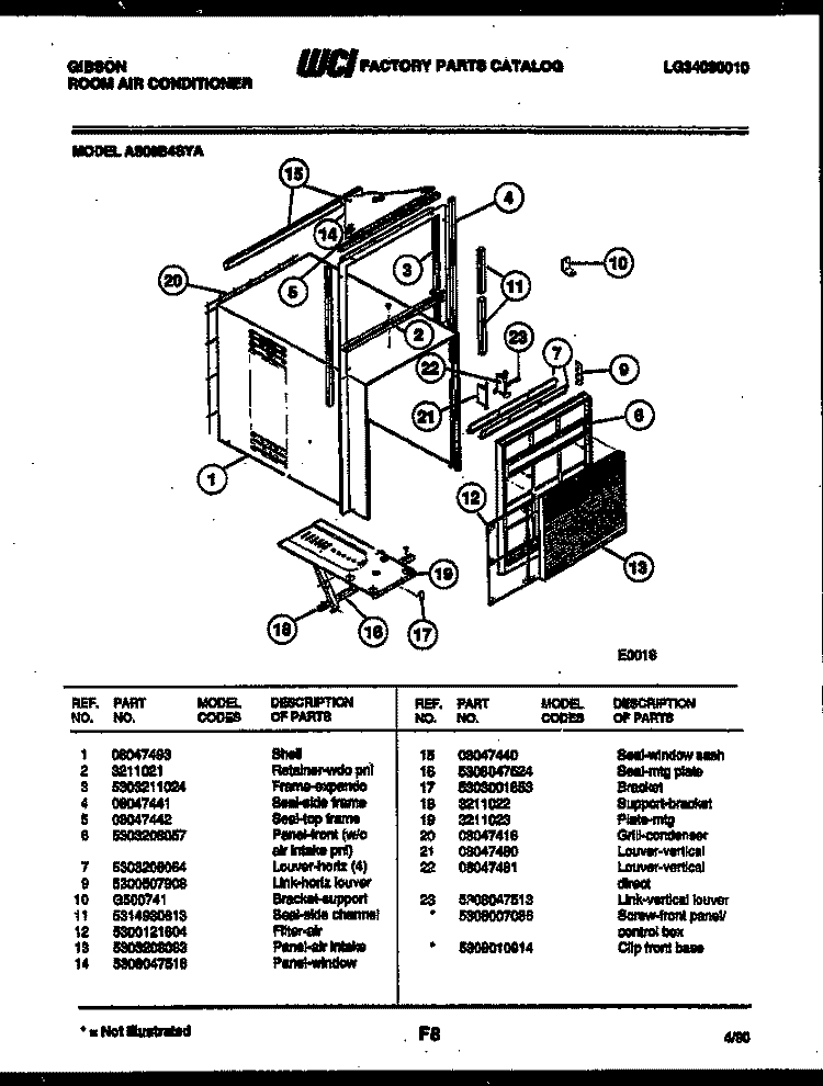 CABINET PARTS Diagram and Parts List for AS08B4SYA  Gibson Air Conditioner
